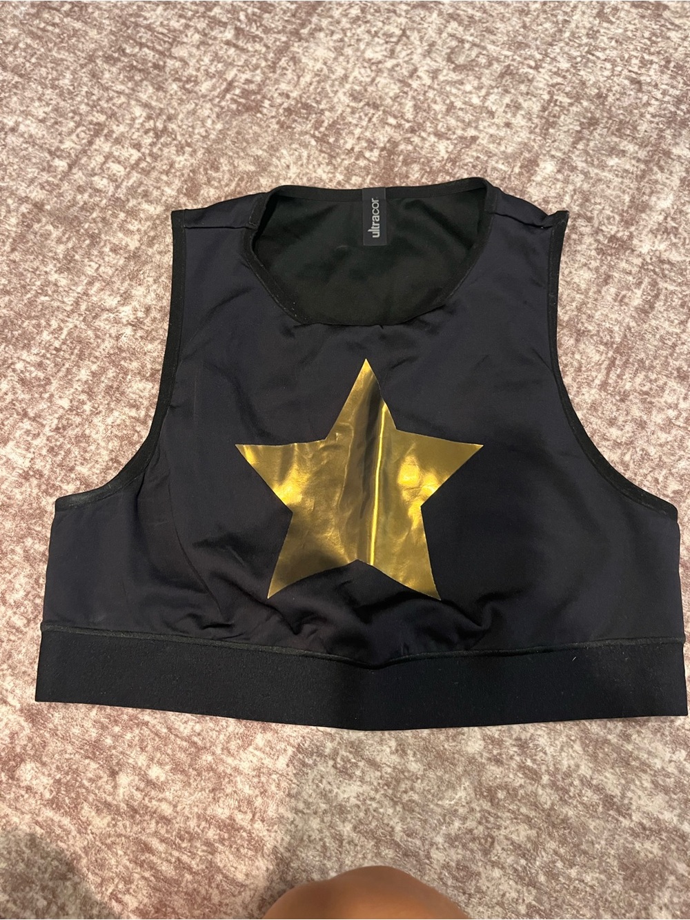 ultracor Black Crop Tank with Metallic Gold Star